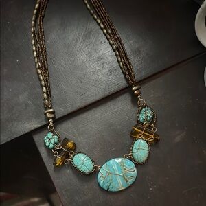 Turquoise and Gold Beaded Necklace